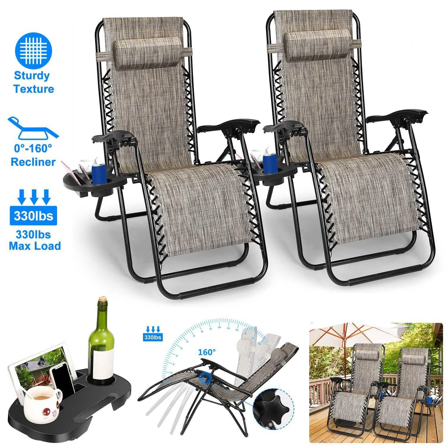 2-Pack: Foldable Zero Gravity Lounge Chair with Dual Side Tray DailySale