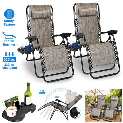2-Pack: Foldable Zero Gravity Lounge Chair with Dual Side Tray DailySale