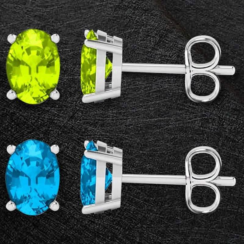 2-Pack: Genuine Gemstone Oval Sterling Silver Studs DailySale