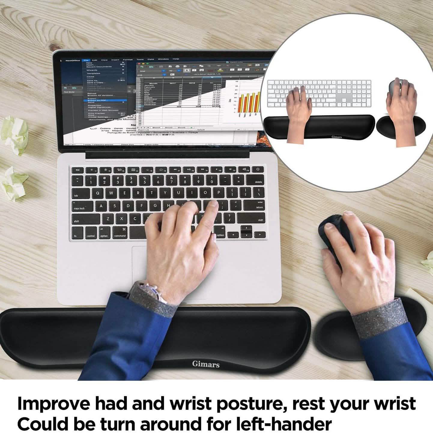 2-Pack: Gimars Upgrade Enlarge Gel Memory Foam Set Keyboard Wrist Rest Pad DailySale
