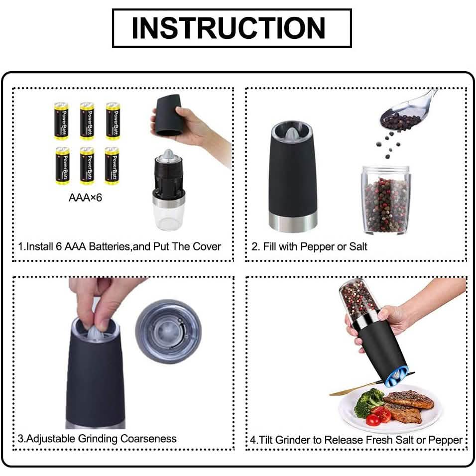 2-Pack: Gravity Electric Salt Pepper Grinder DailySale