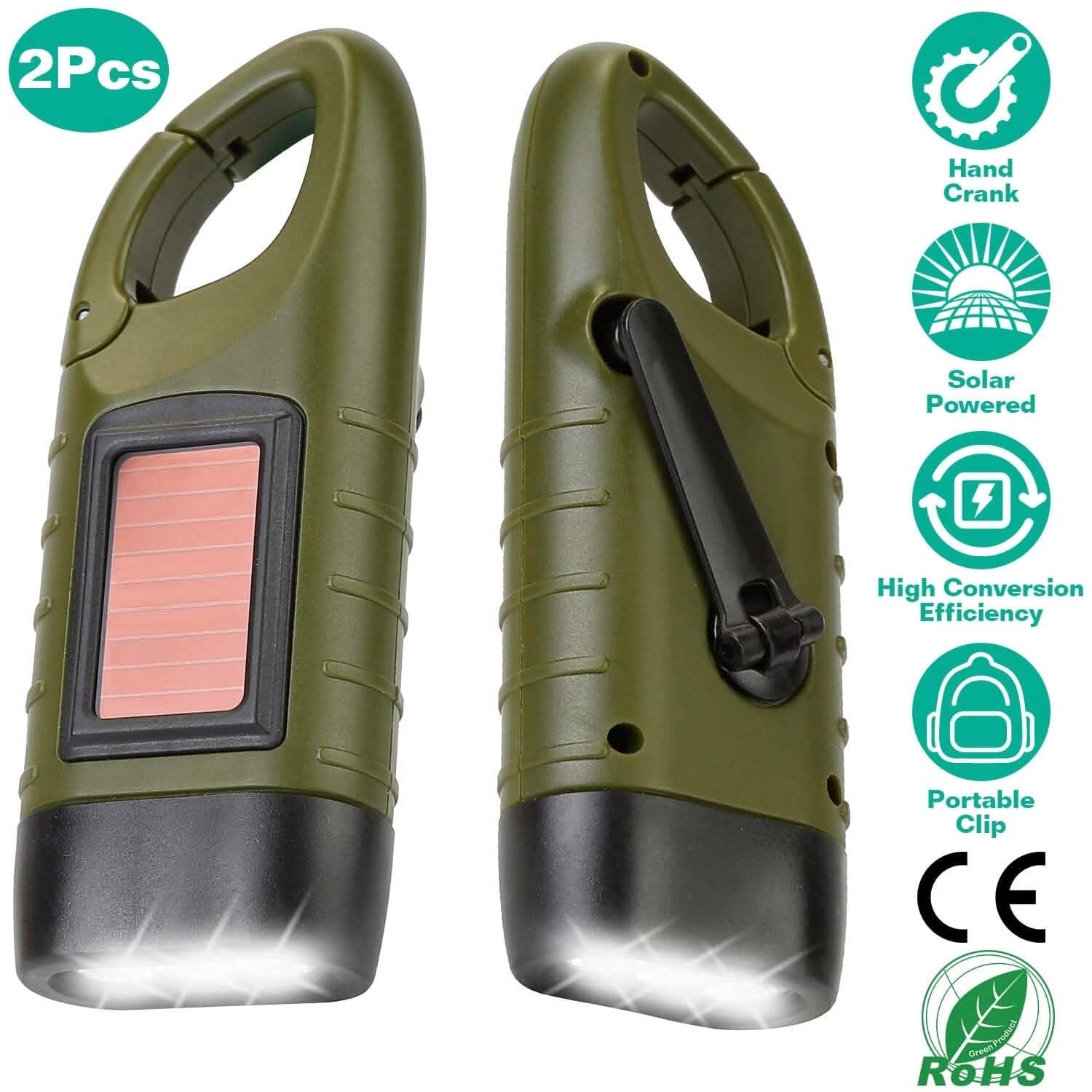 2-Pack: Hand Crank Solar Powered Flashlight DailySale