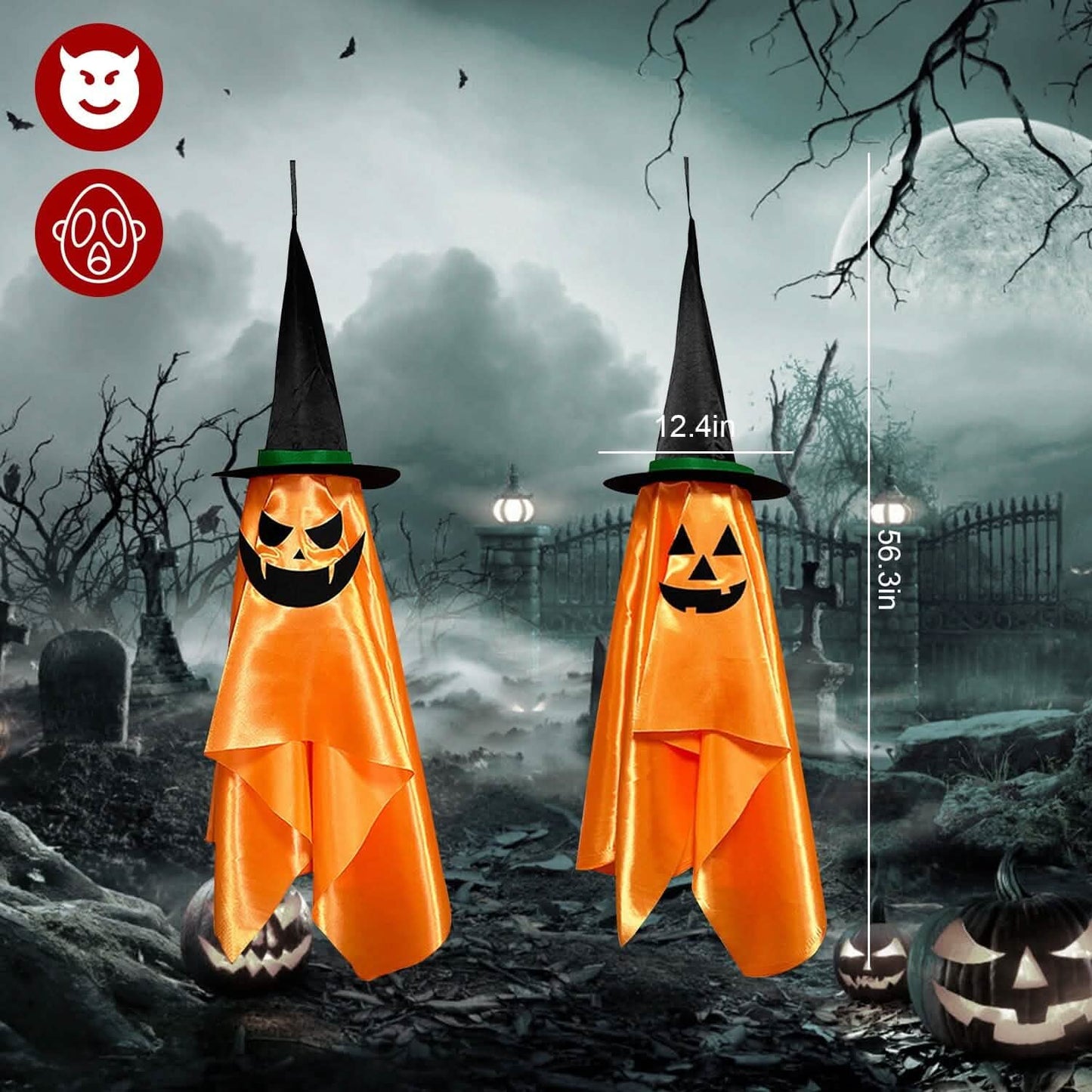 2-Pack: Hanging Ghosts with Wizard Hat Snicker Scary Face DailySale
