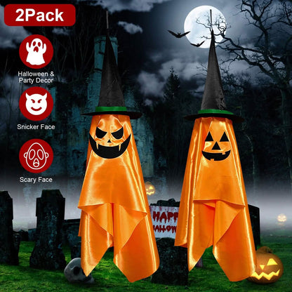 2-Pack: Hanging Ghosts with Wizard Hat Snicker Scary Face DailySale