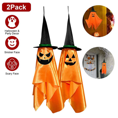 2-Pack: Hanging Ghosts with Wizard Hat Snicker Scary Face DailySale