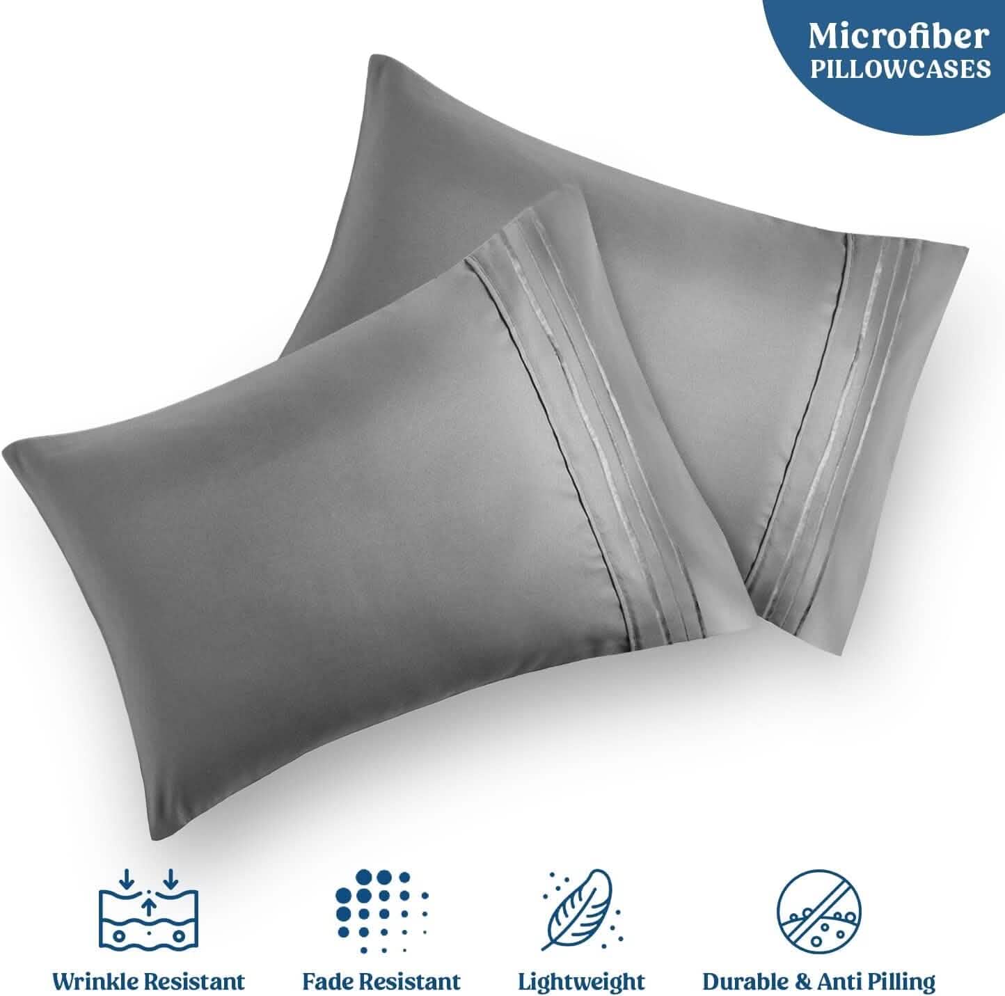 2-Pack: Hannah Linen Microfiber Pillowcases Breathable & Envelop Closure Pillow Covers Set DailySale