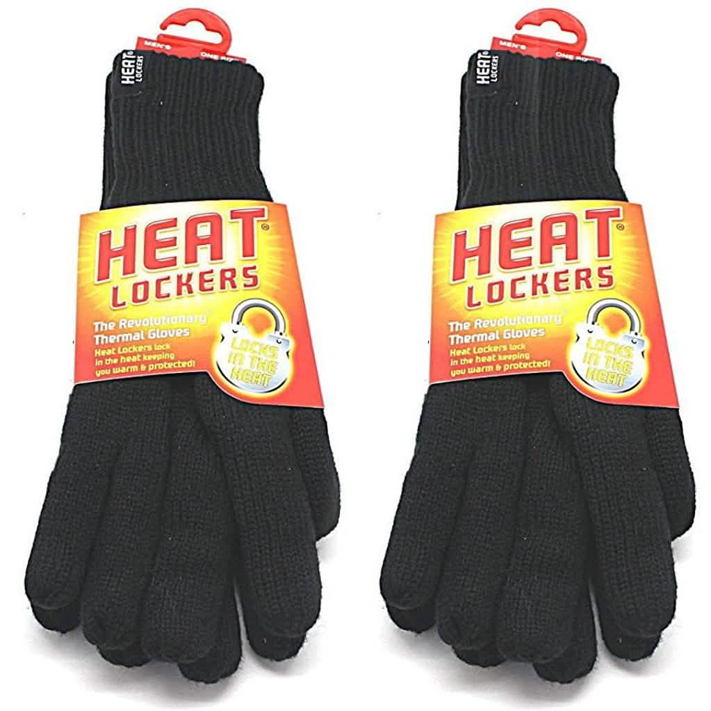 2-Pack: Heat Lockers Mens Black Thermal Gloves with Insulation Lining DailySale