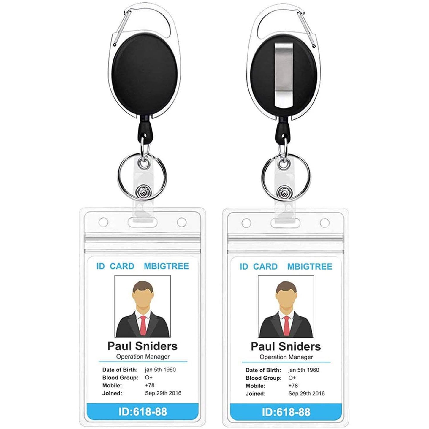 2-Pack: Heavy Duty Retractable Badge Holders with Carabiner Reel Clip and Vertical Style Clear ID Card Holders DailySale