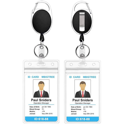 2-Pack: Heavy Duty Retractable Badge Holders with Carabiner Reel Clip and Vertical Style Clear ID Card Holders DailySale