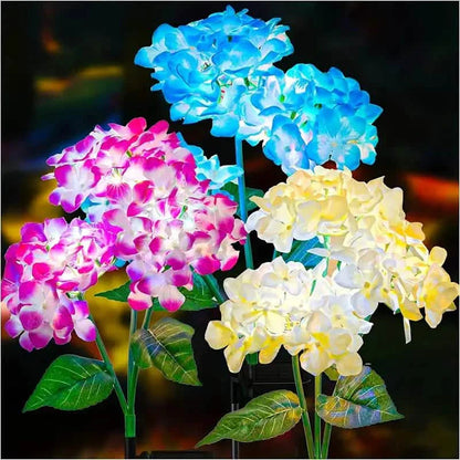 2-Pack: Hydrangea Solar LED Flower Lights with 3 Heads Outdoor Waterproof Garden Lights DailySale