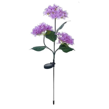 2-Pack: Hydrangea Solar LED Flower Lights with 3 Heads Outdoor Waterproof Garden Lights DailySale