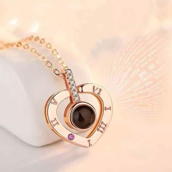 2-Pack: I Love You In 100 Languages Necklace Micro-engraved Light Projection Pendant DailySale