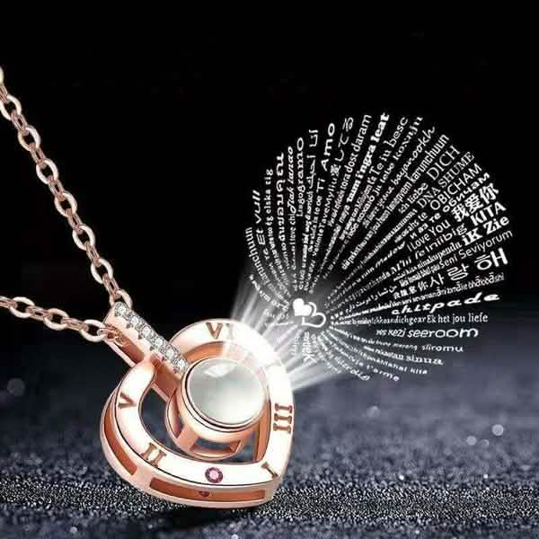 2-Pack: I Love You In 100 Languages Necklace Micro-engraved Light Projection Pendant DailySale