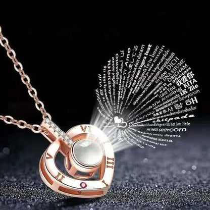 2-Pack: I Love You In 100 Languages Necklace Micro-engraved Light Projection Pendant DailySale