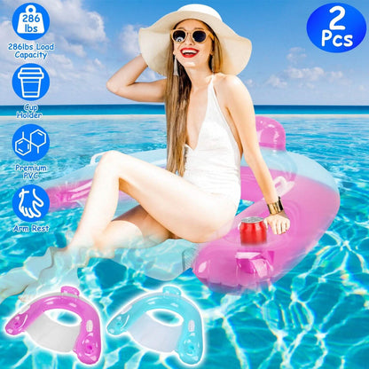 2-Pack: Inflatable Float Pool Chair with Cup Holder Arm Rest DailySale