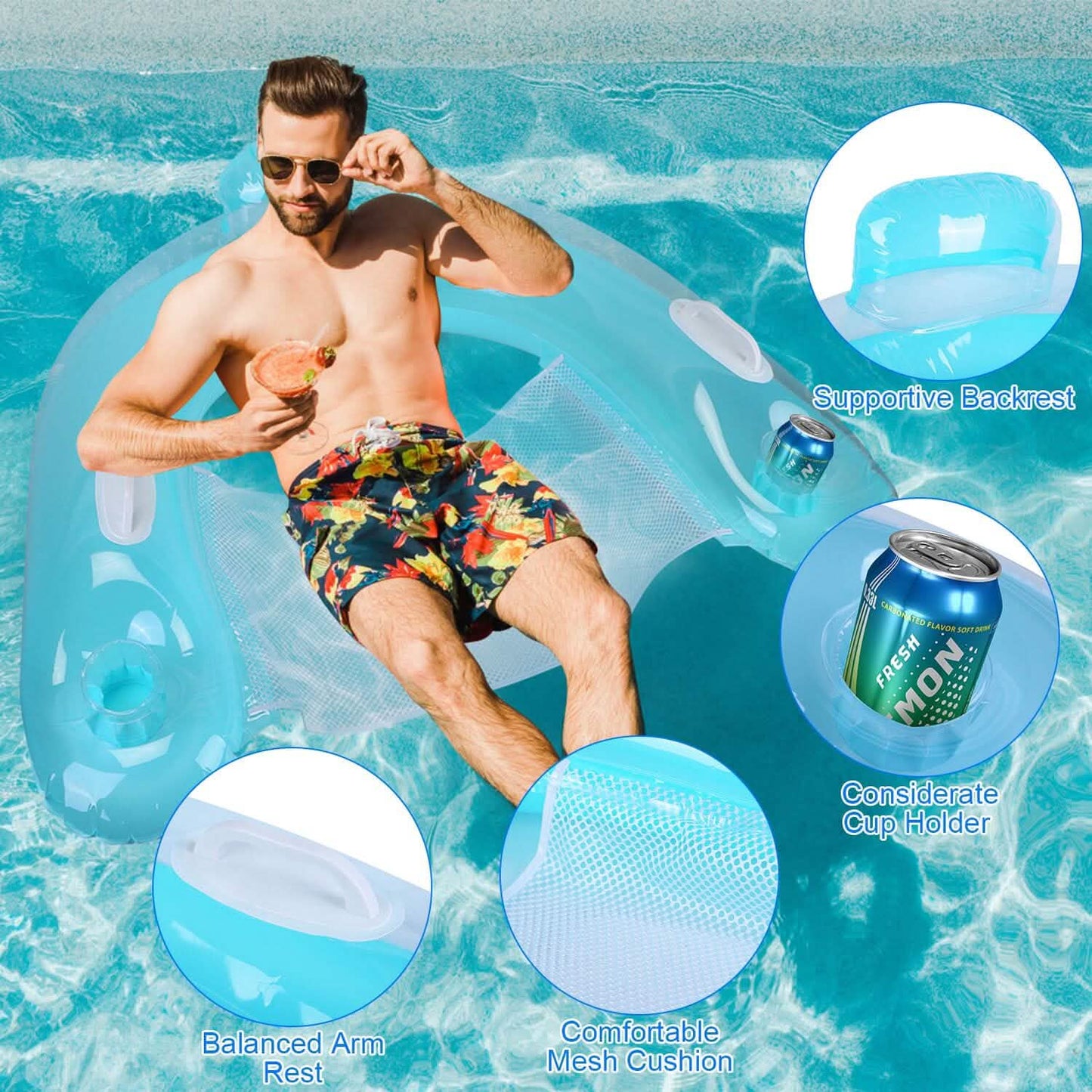 2-Pack: Inflatable Float Pool Chair with Cup Holder Arm Rest DailySale