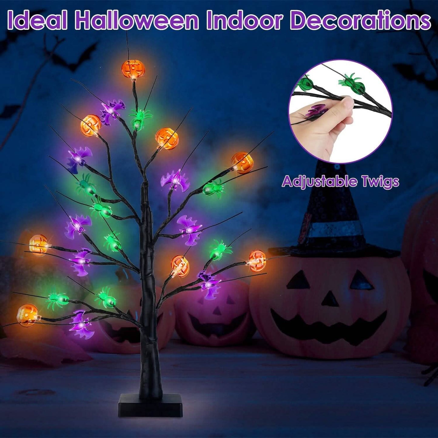 2-Pack: Lighted Halloween Trees with Timer and Adjustable Twigs DailySale