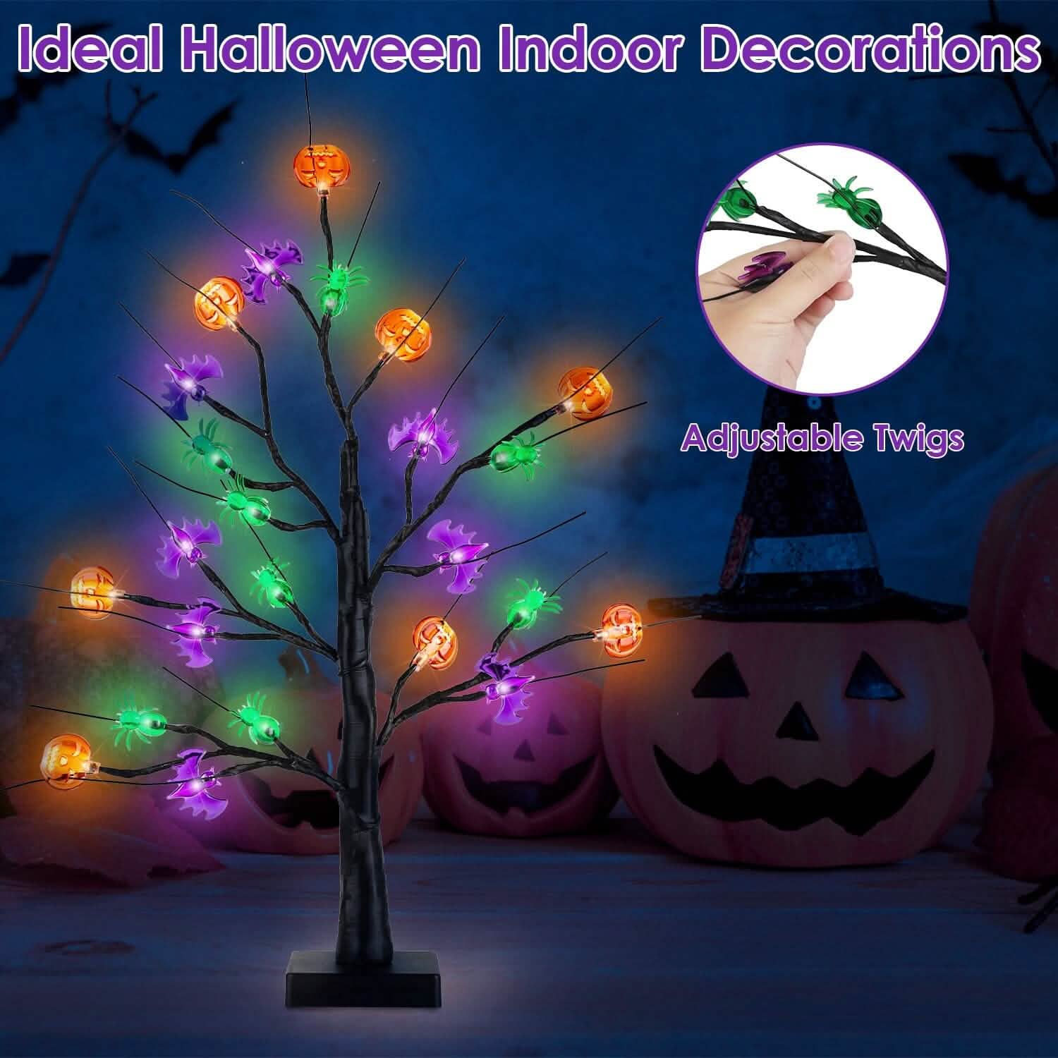 2-Pack: Lighted Halloween Trees with Timer and Adjustable Twigs DailySale