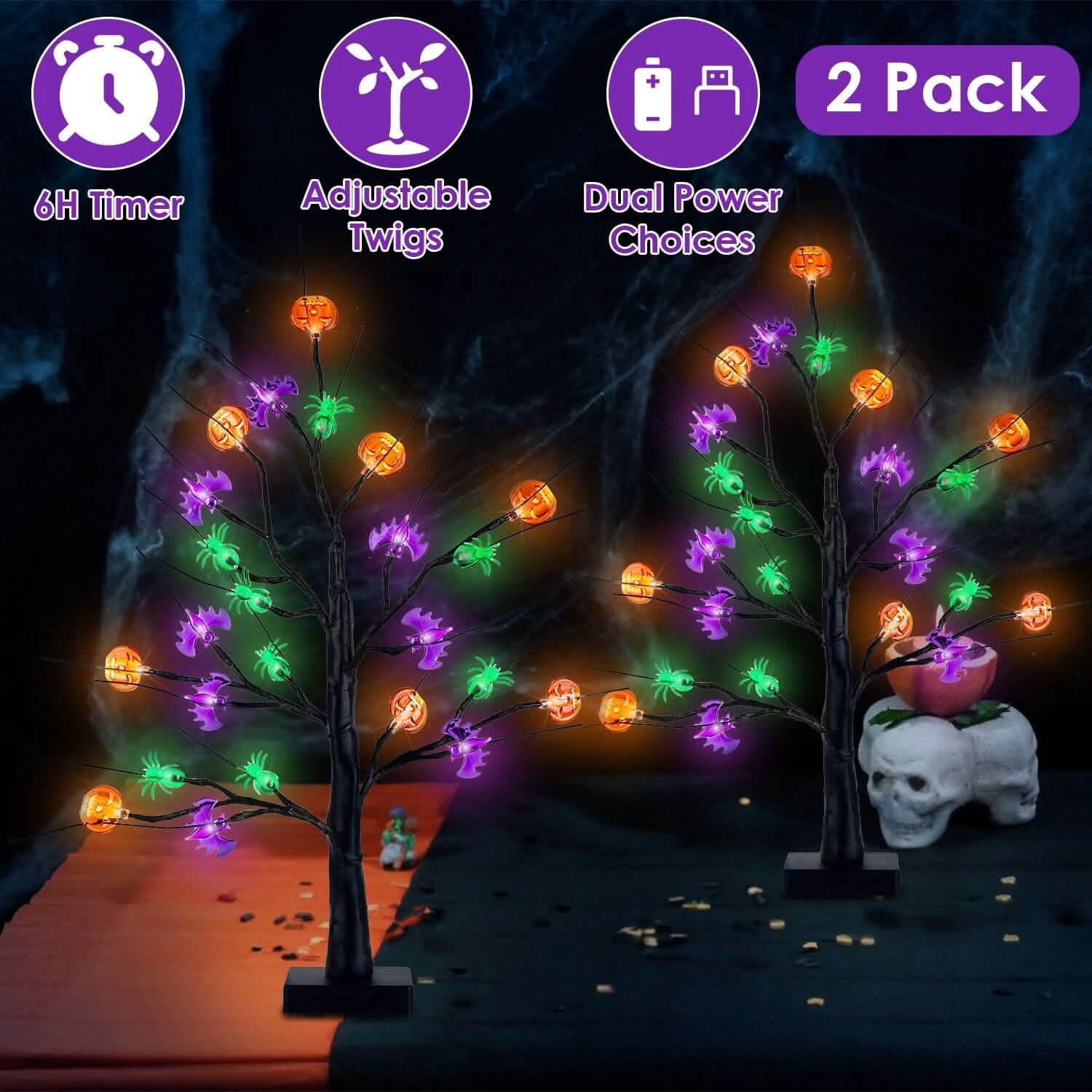 2-Pack: Lighted Halloween Trees with Timer and Adjustable Twigs DailySale