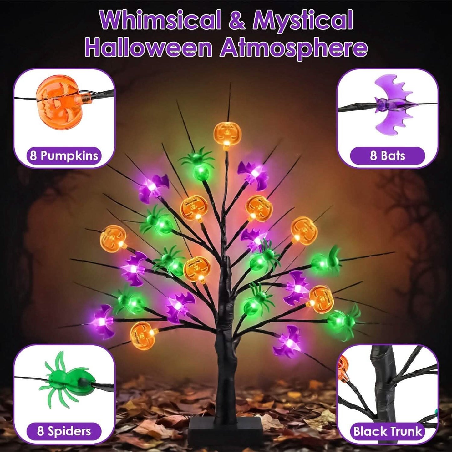 2-Pack: Lighted Halloween Trees with Timer and Adjustable Twigs DailySale