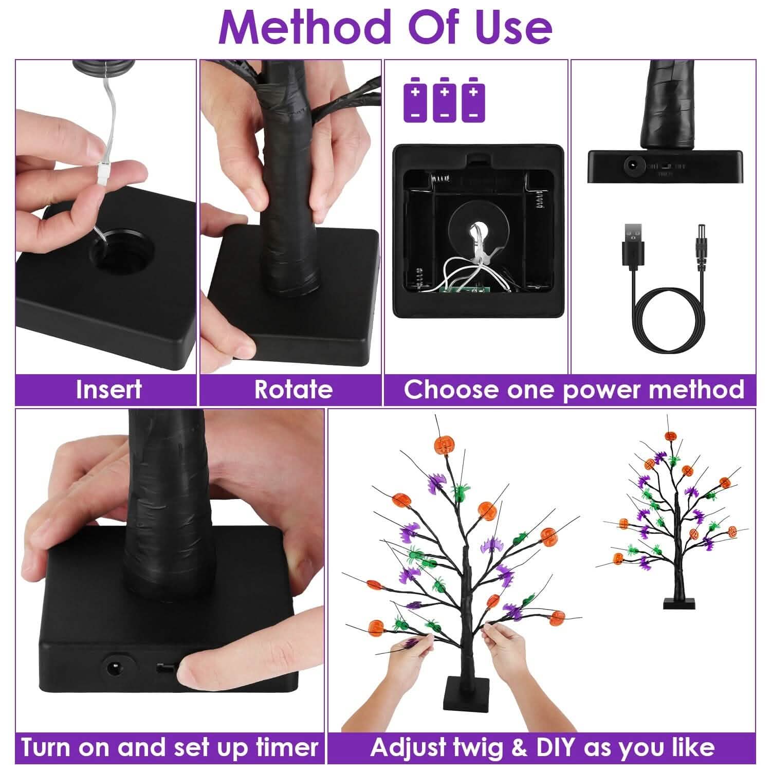 2-Pack: Lighted Halloween Trees with Timer and Adjustable Twigs DailySale
