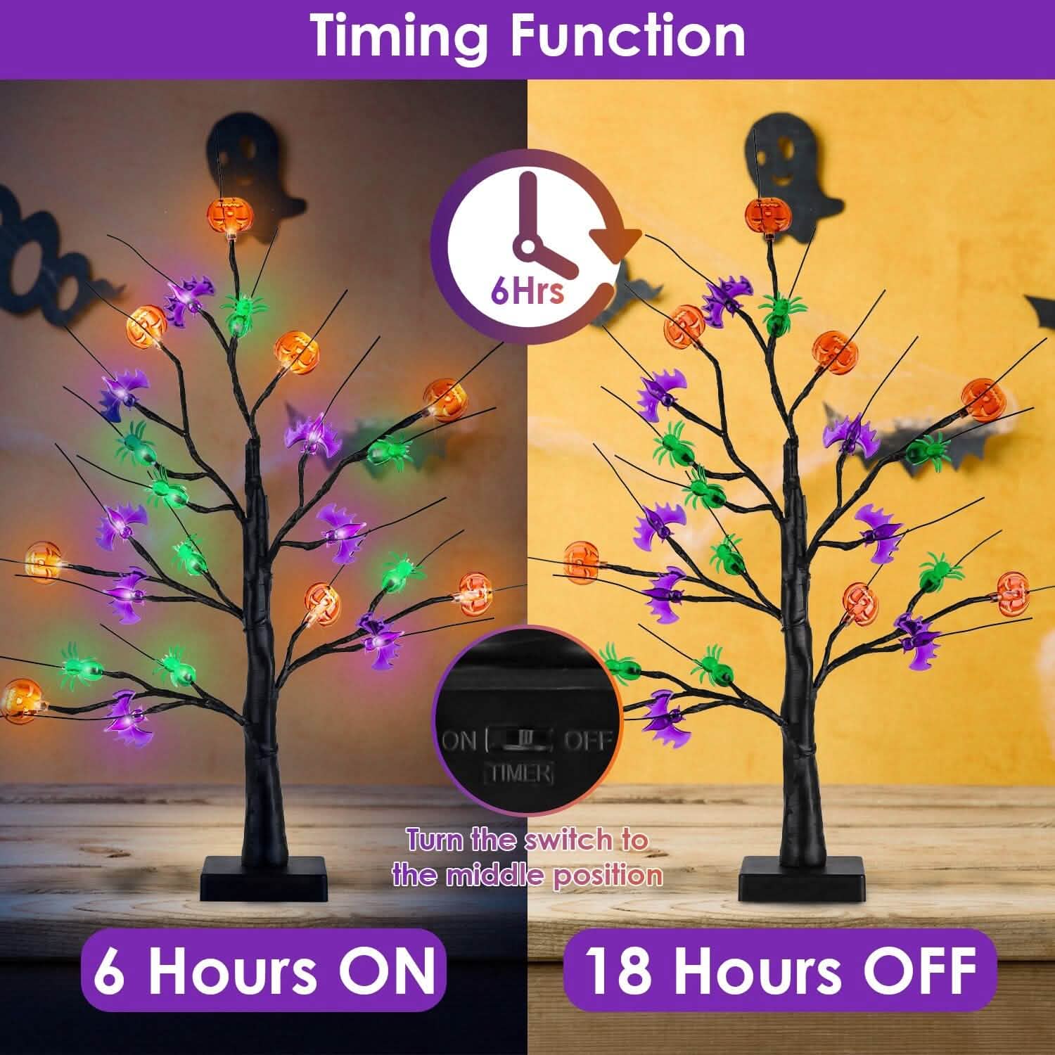 2-Pack: Lighted Halloween Trees with Timer and Adjustable Twigs DailySale