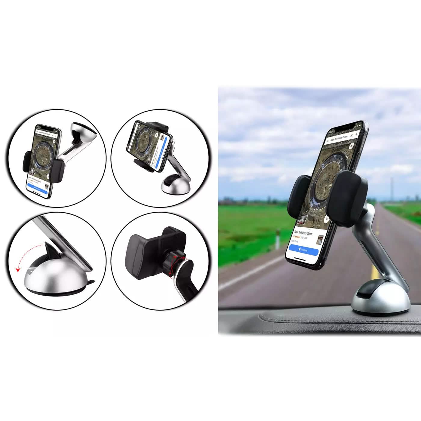 2-Pack: Long Clamp Car Mount Phone Holder for Dashboard and Windshield DailySale