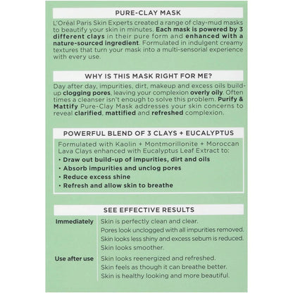 2-Pack: L'Oréal Paris Skincare Pure-Clay Face Mask with Eucalyptus for Oily and Shiny Skin to Purify and Matify DailySale