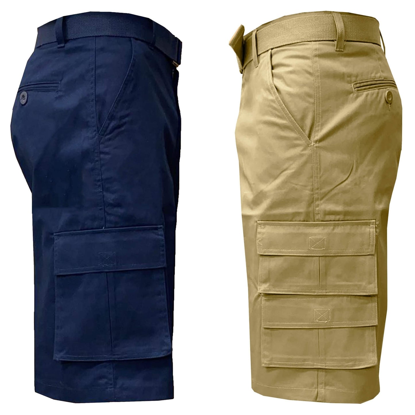 2-Pack: Men's 13” Fitted Belted 7-Pocket Cargo Shorts DailySale