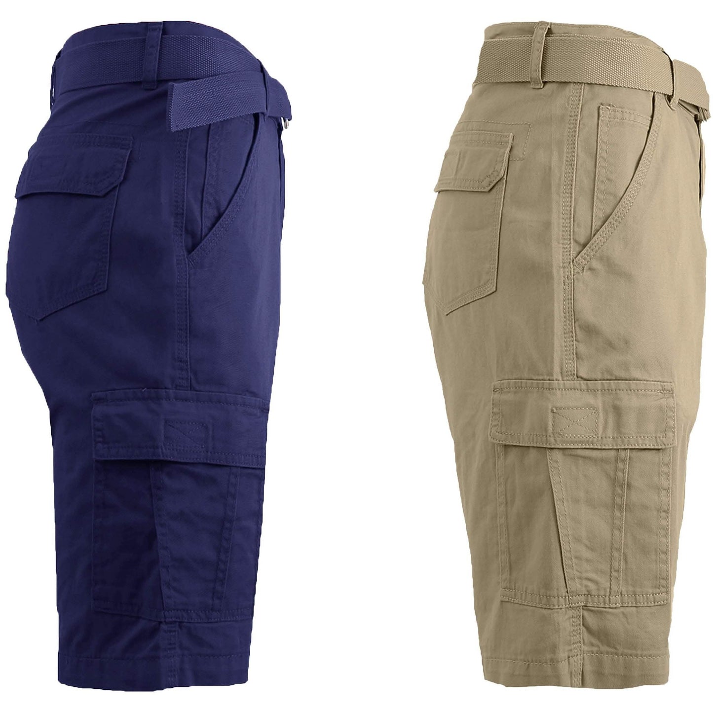 2-Pack: Men's Cotton Classic Cargo Shorts With Belt DailySale