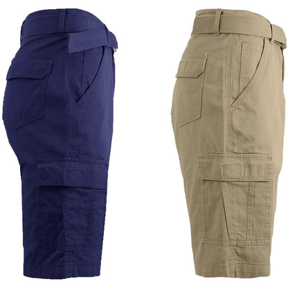 2-Pack: Men's Cotton Classic Cargo Shorts With Belt DailySale