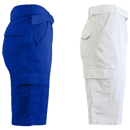 2-Pack: Men's Cotton Classic Cargo Shorts With Belt DailySale