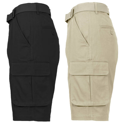 2-Pack: Men's Cotton Flex Stretch Cargo Shorts With Belt DailySale