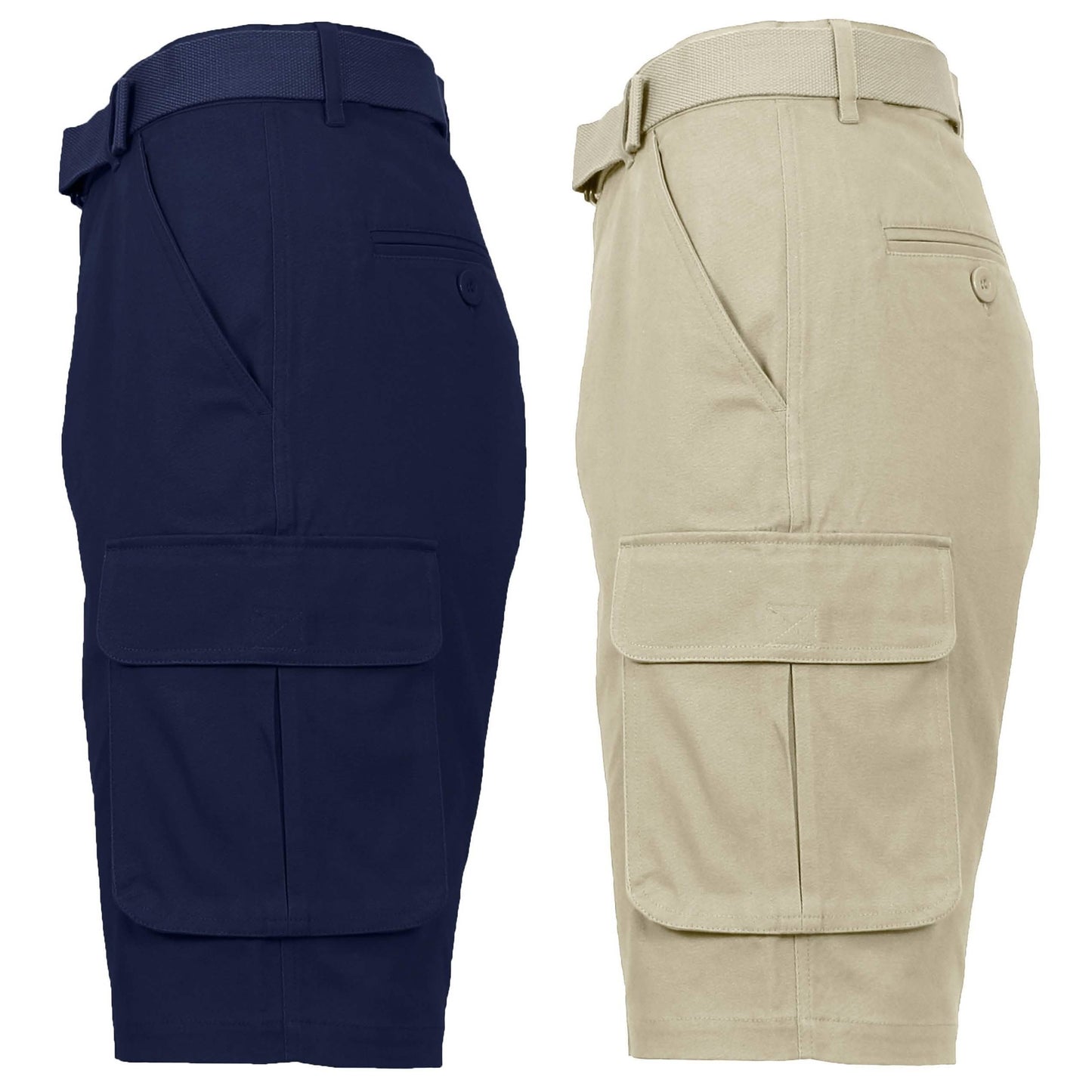 2-Pack: Men's Cotton Flex Stretch Cargo Shorts With Belt DailySale