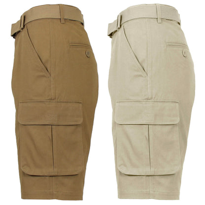2-Pack: Men's Cotton Flex Stretch Cargo Shorts With Belt DailySale