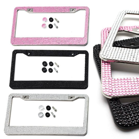 2-Pack: Metal License Plate Frame With Glitter Bling Rhinestone Diamonds DailySale