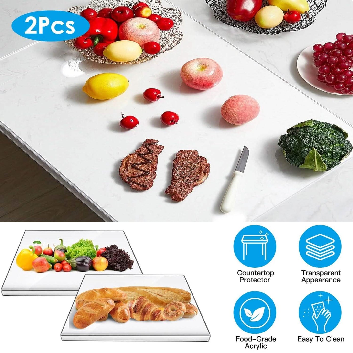 2-Pack: Non-Slip Transparent Countertop Cutting Board Kitchen Countertop Protector DailySale