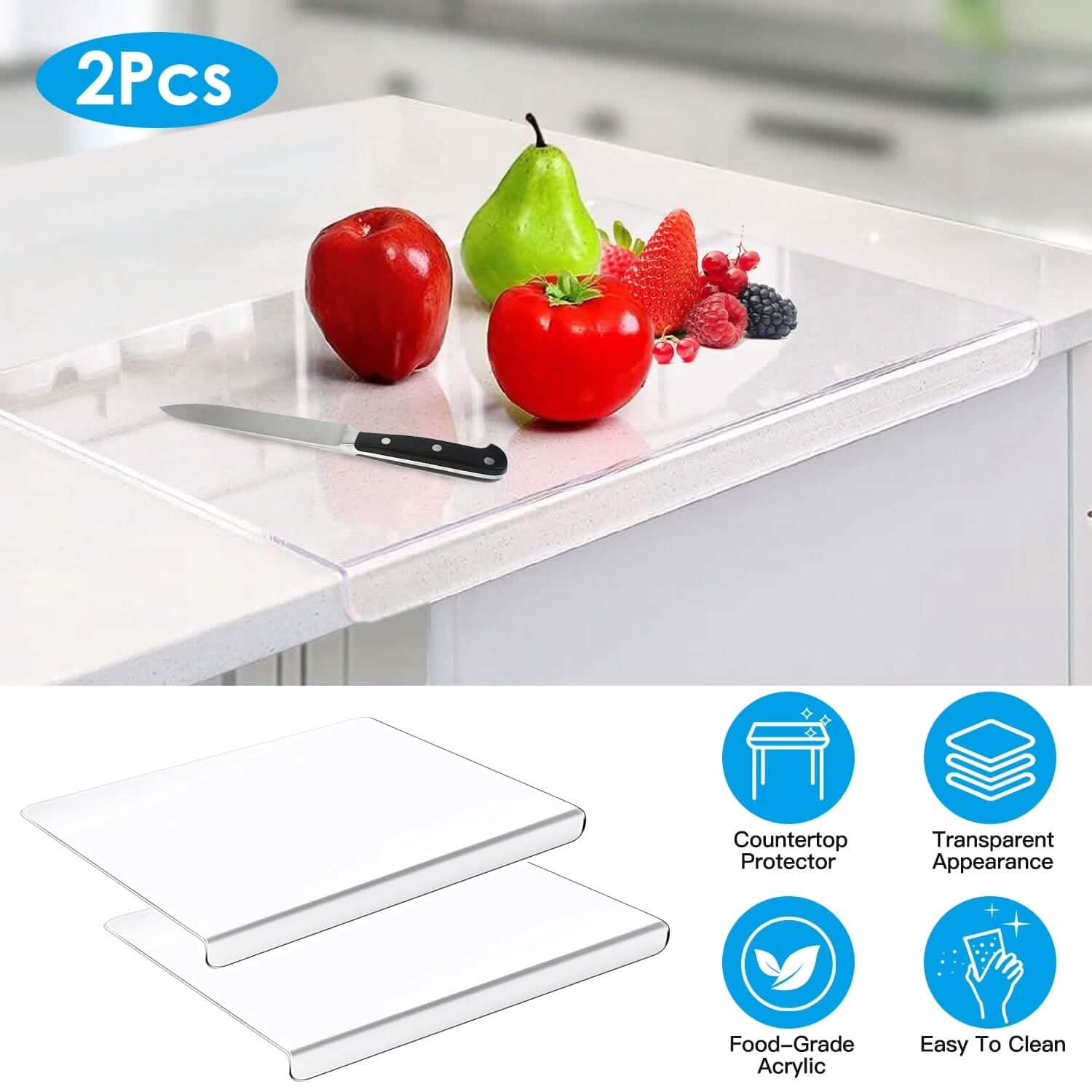 2-Pack: Non-Slip Transparent Countertop Cutting Board Kitchen Countertop Protector DailySale
