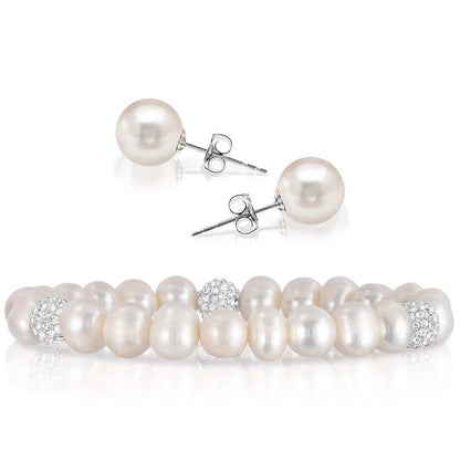 2-Pack: Pearl And Crystal Stretch Bracelet And Studs Set DailySale