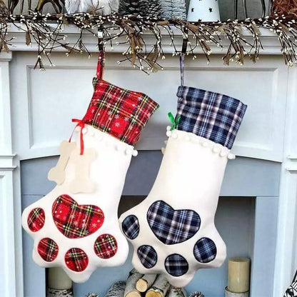 2-Pack: Plaid Christmas Pet Dog Cat Paw Hanging Stocking Socks DailySale