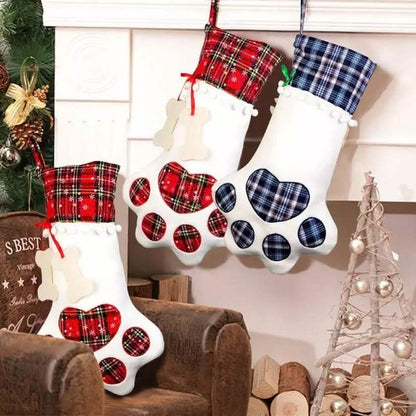 2-Pack: Plaid Christmas Pet Dog Cat Paw Hanging Stocking Socks DailySale