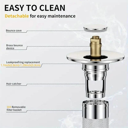 2-Pack: Pop-Up Bathroom Sink Stopper with Stainless Steel Drain Filter and Hair Catcher DailySale