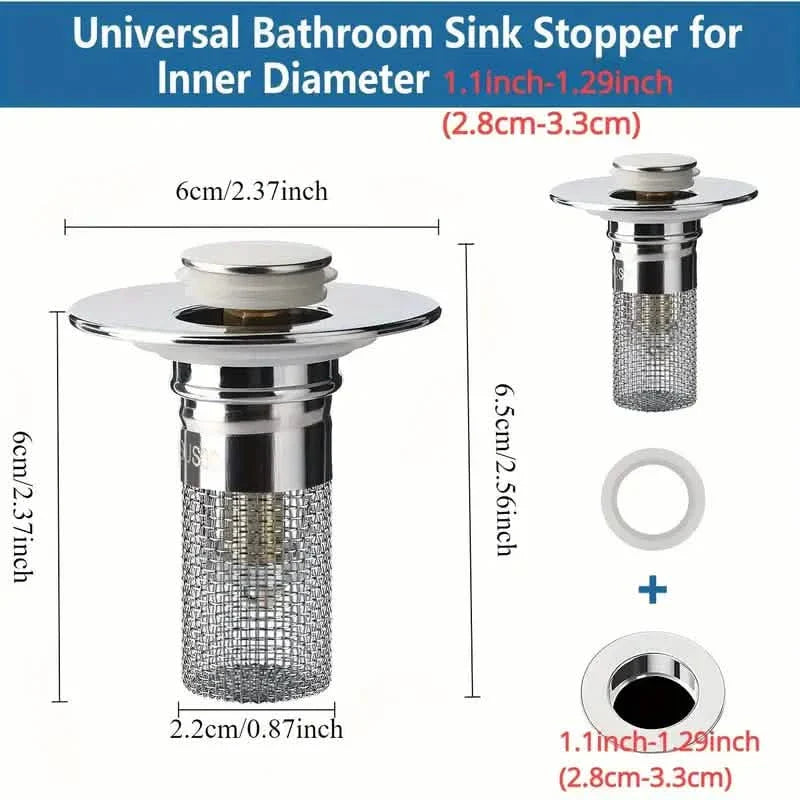 2-Pack: Pop-Up Bathroom Sink Stopper with Stainless Steel Drain Filter and Hair Catcher DailySale