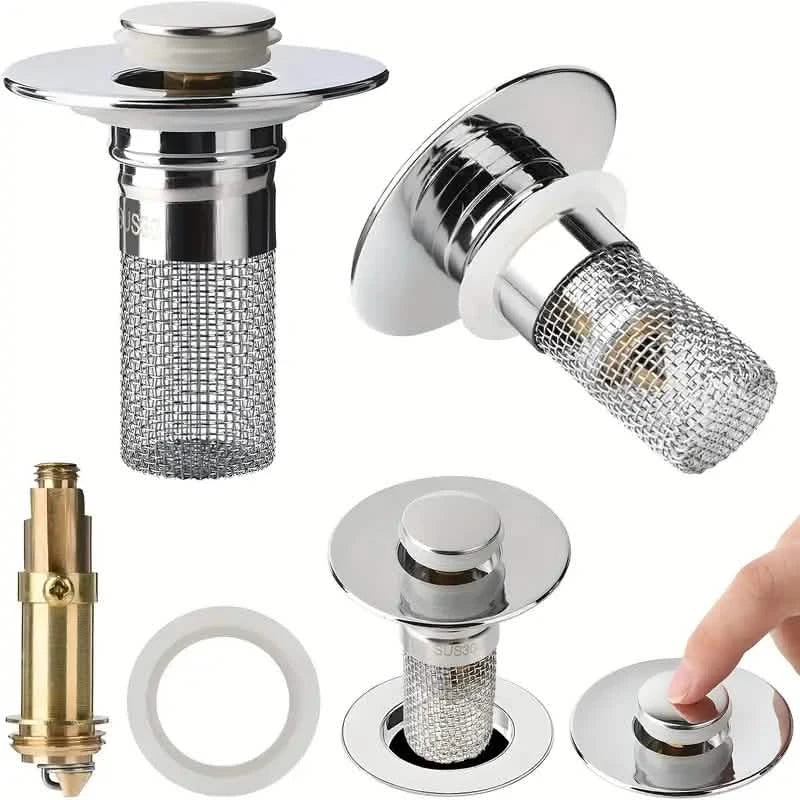 2-Pack: Pop-Up Bathroom Sink Stopper with Stainless Steel Drain Filter and Hair Catcher DailySale