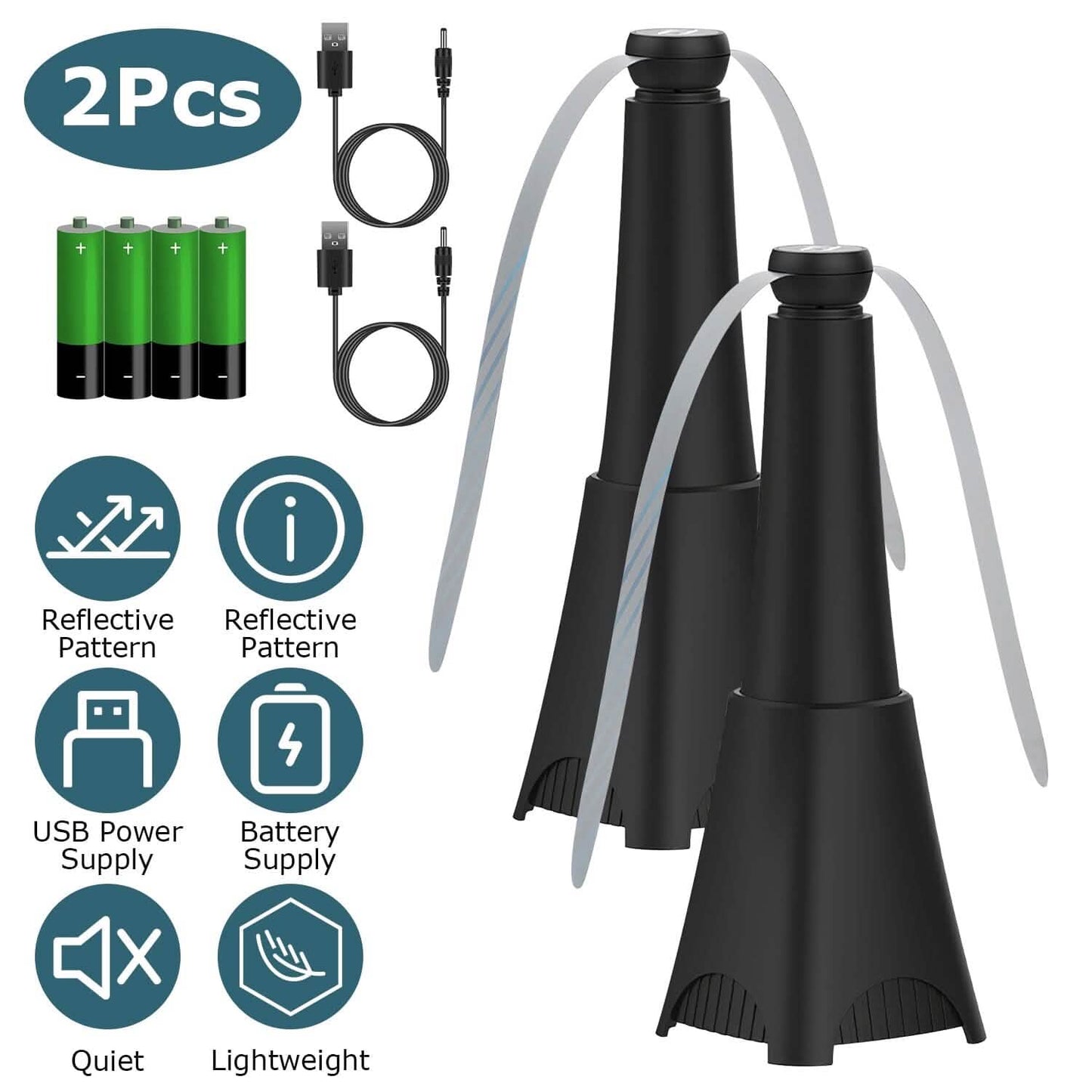 2-Pack: Portable Reflective Fly Repellent Fan Rechargeable Battery Powered DailySale