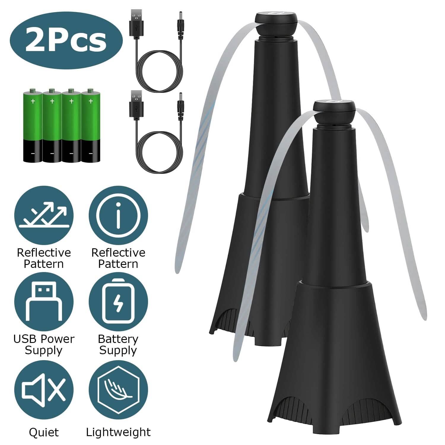 2-Pack: Portable Reflective Fly Repellent Fan Rechargeable Battery Powered DailySale