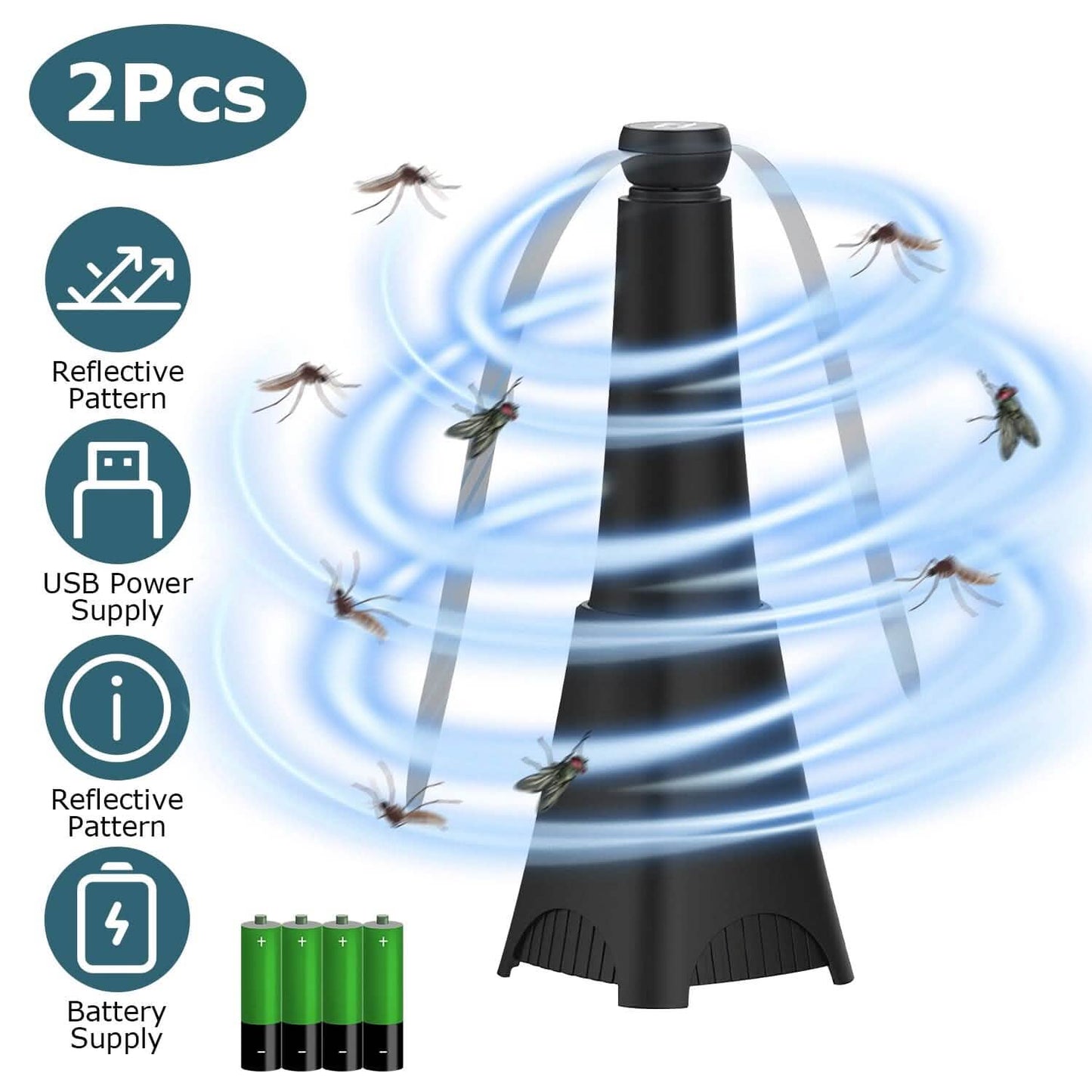 2-Pack: Portable Reflective Fly Repellent Fan Rechargeable Battery Powered DailySale