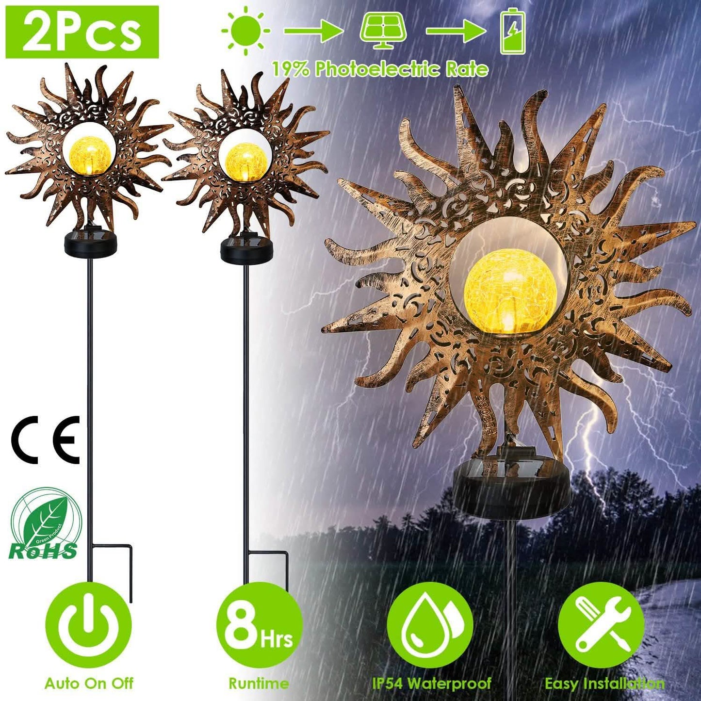 2-Pack: Solar Powered Glass Globe Stake Lamp DailySale