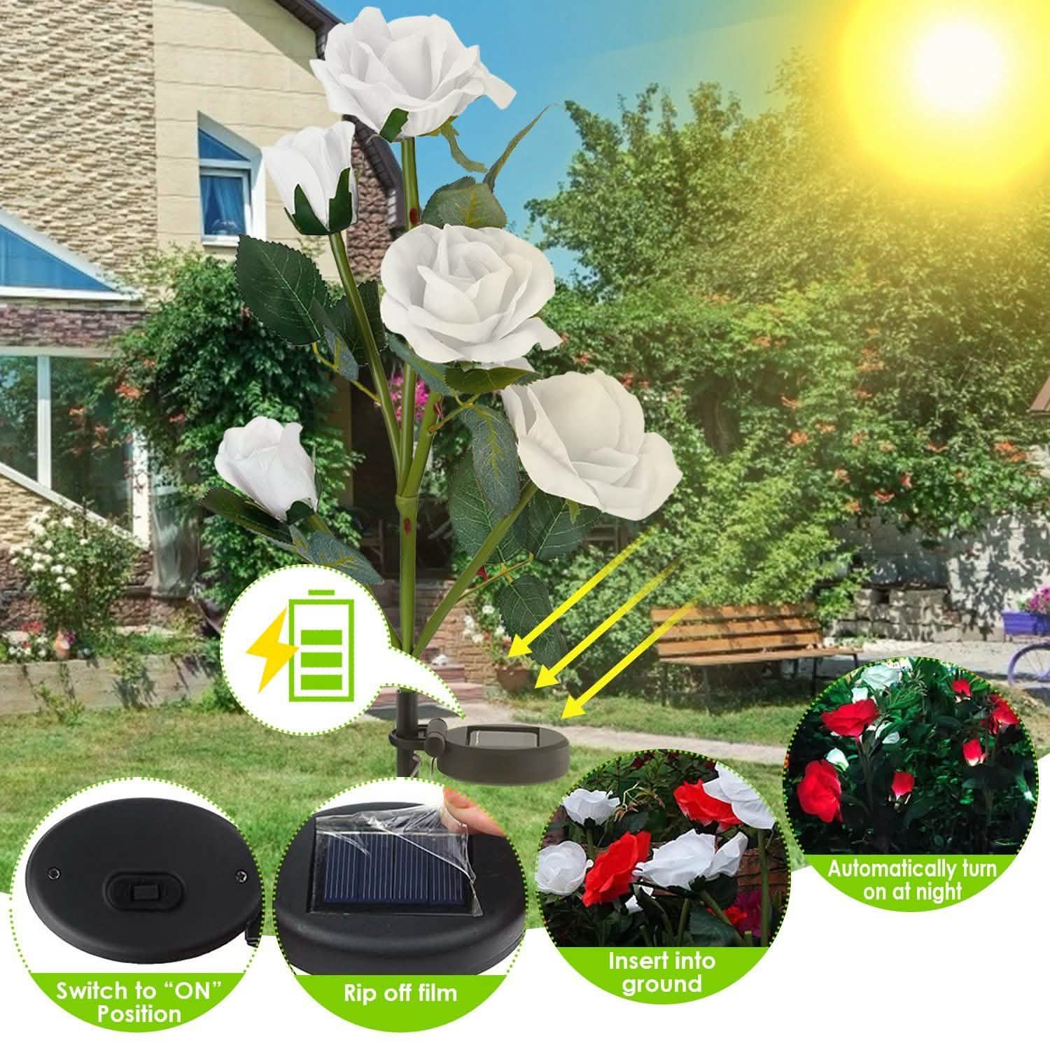 2-Pack: Solar Powered Rose Flower LED Decorative Lamp DailySale