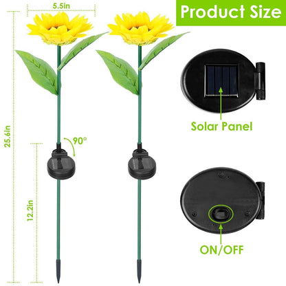 2-Pack: Solar Powered Sunflower Lights LED Decorative Stake Lamp DailySale